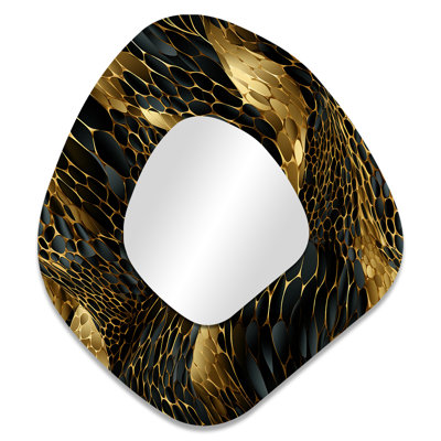 Gilded Opulence In Black & Gold - Marble Asymmetrical Unique Wall Mirror, Modern Irregular Shape Mirror, Printed Metal Art