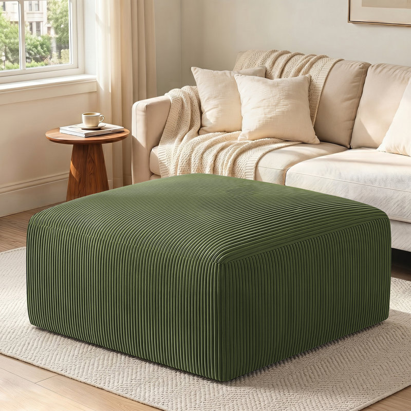 40.75" Wide Compression Corduroy Fluffy Ottoman for Living Room (Set of 1), Green