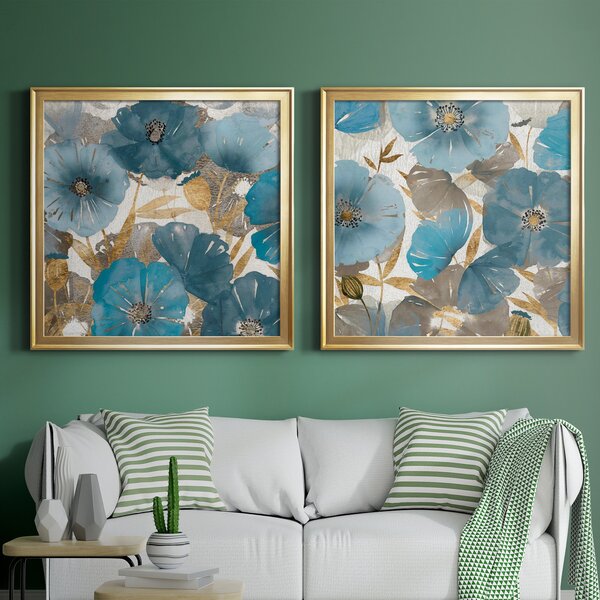 Red Barrel Studio® Blue And Gold Poppies I 2 Pieces Painting | Wayfair
