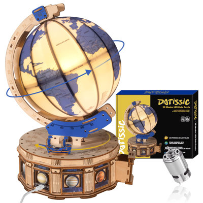 Datissc 3D Electric Wooden Puzzles LED Illuminated Wood Globes Arts and Crafts