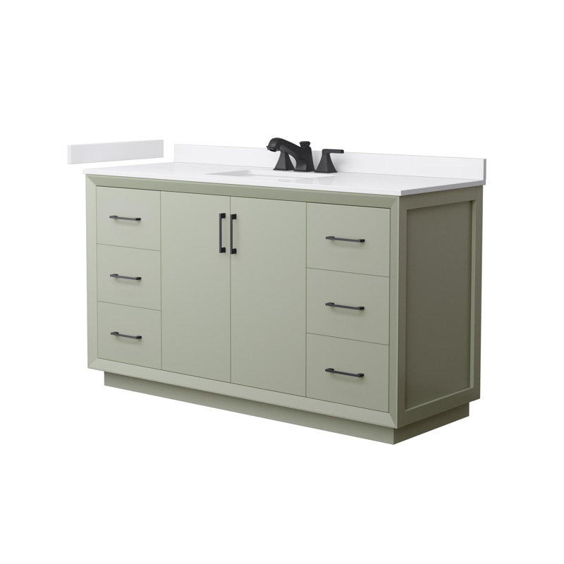 Strada 60" Freestanding Single Bathroom Vanity with Cultured Marble Top, Green, Matte Black