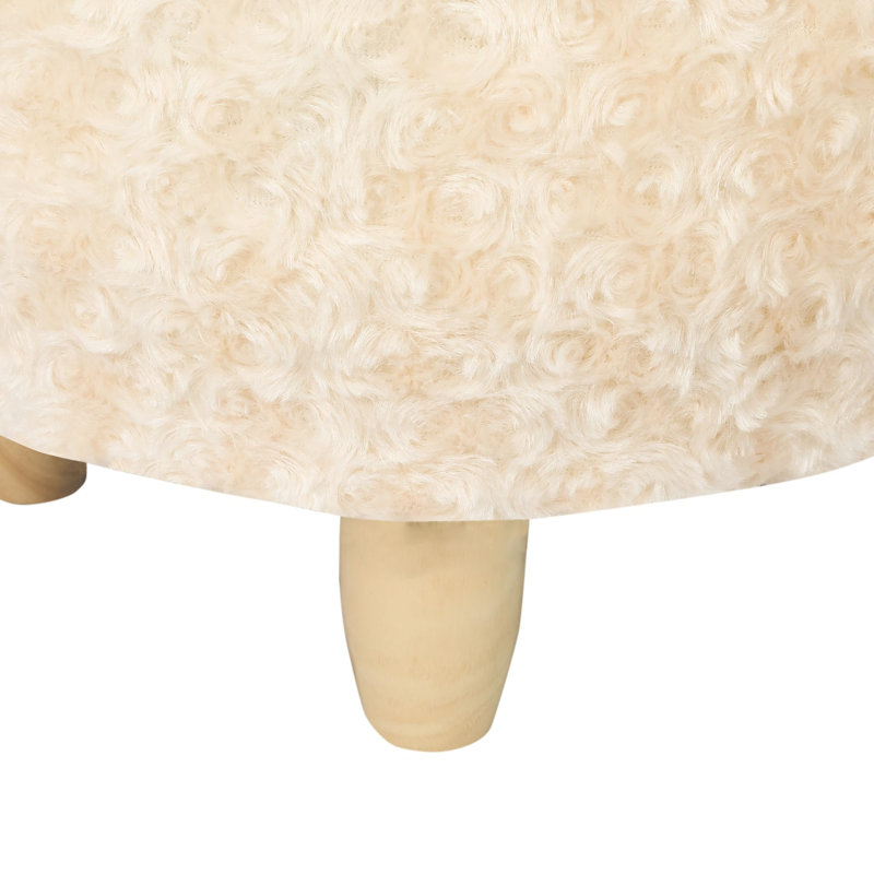 Petit pouf-repose-pieds rembourré de 50 cm avec pieds en bois pour salon, Polyester beige