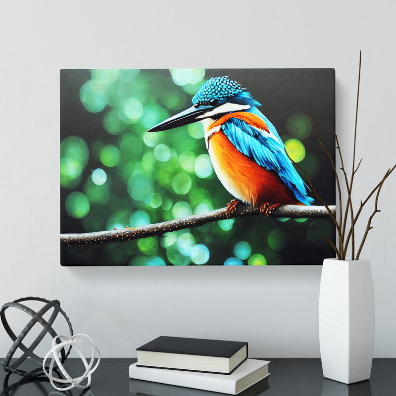 Flashy Kingfisher Bird - Wrapped Canvas, 40cm H x 60cm W x 3cm D