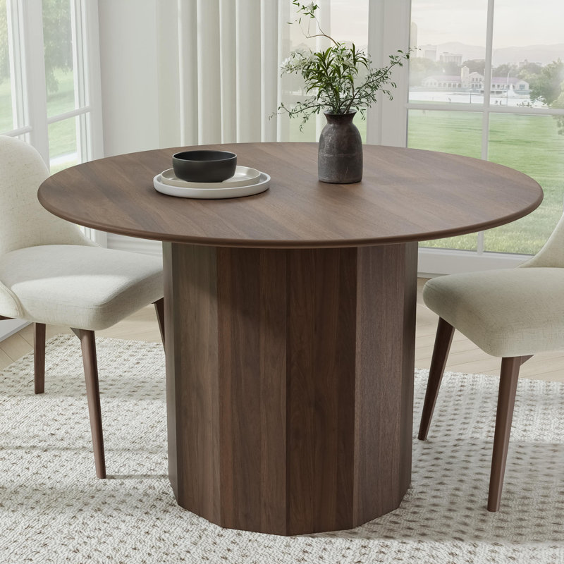 Soild Dining Table Round Kitchen Table, Walnut, 30”H x 46”L x 46”W