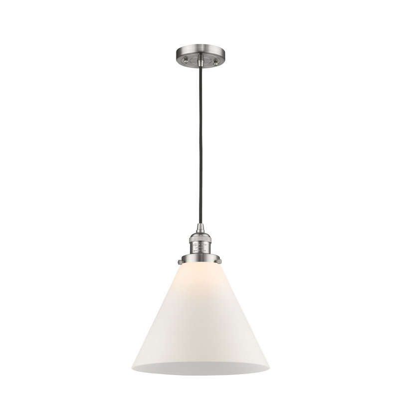Luminaire suspendu conique à 1 lumière Westbrook, Blanc mat, Ampoule non incluse, Nickel satiné brossé