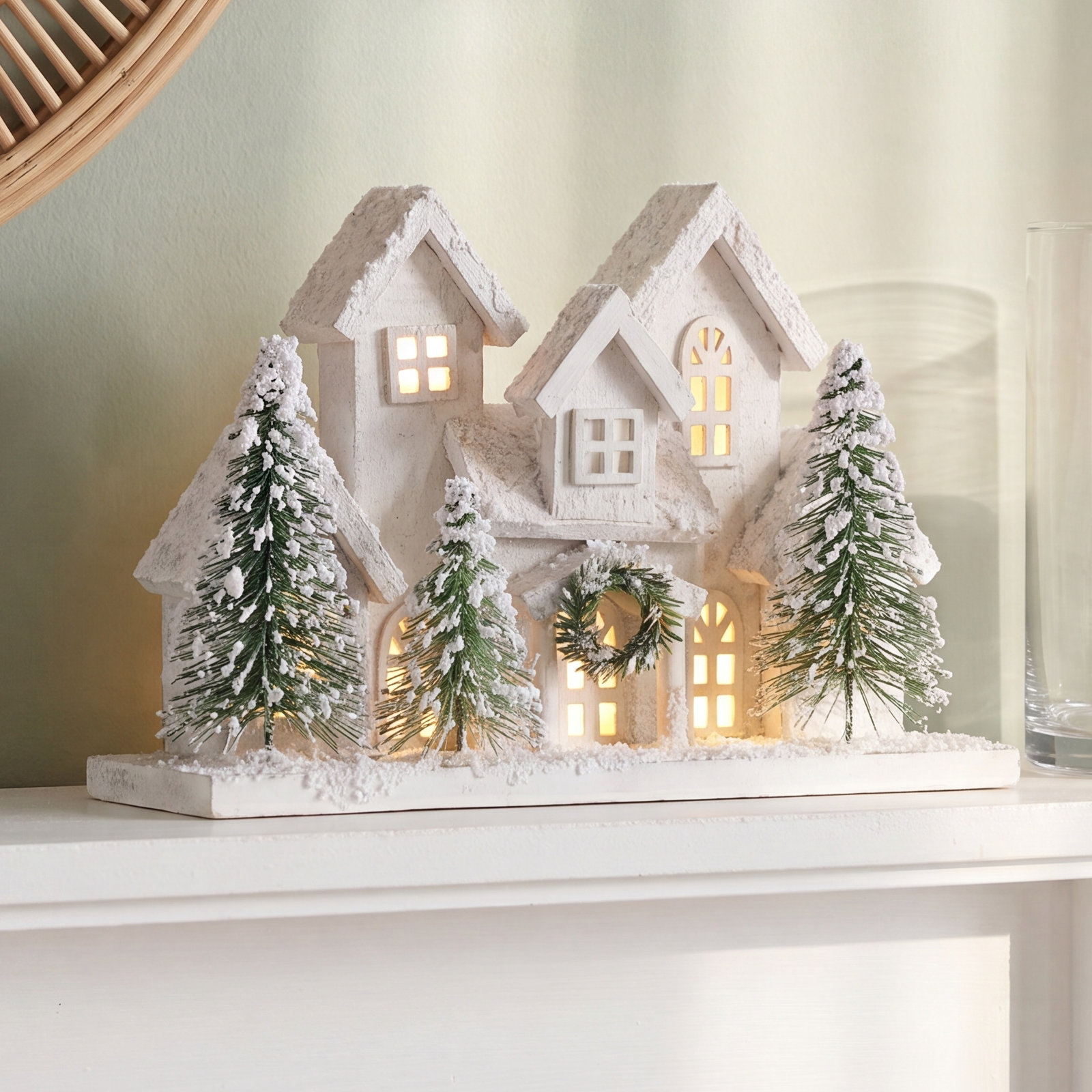 LED Flocked Holiday Village Display 12.5"L