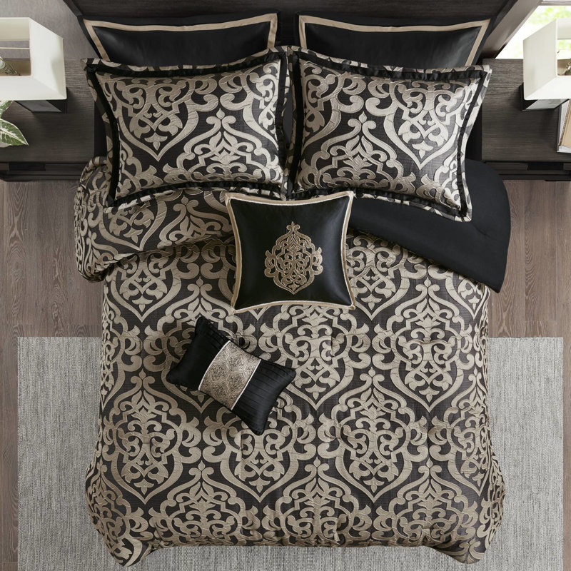 Édredon pour grand lit 8 pièces avec tissage, coussins brodés, rembourrage, lavable à la machine, fer à vapeur pour les plis toute l'année