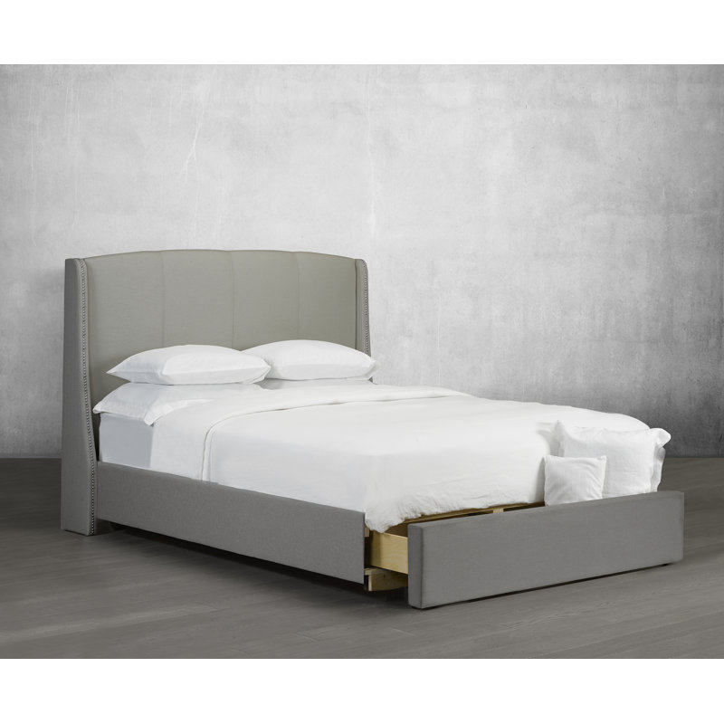 Lit plateforme tapissier Stotler, Lin - Gris anthracite, Grand