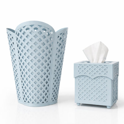 Slate Blue Lattice Wastepaper Basket & Tissue