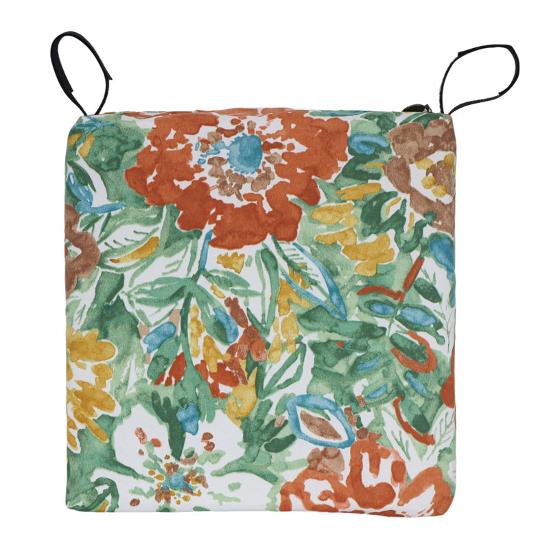 Square Outdoor Chair Cushions (Set Of 4), 16" W x 16" D, White/Sun River Mist Floral