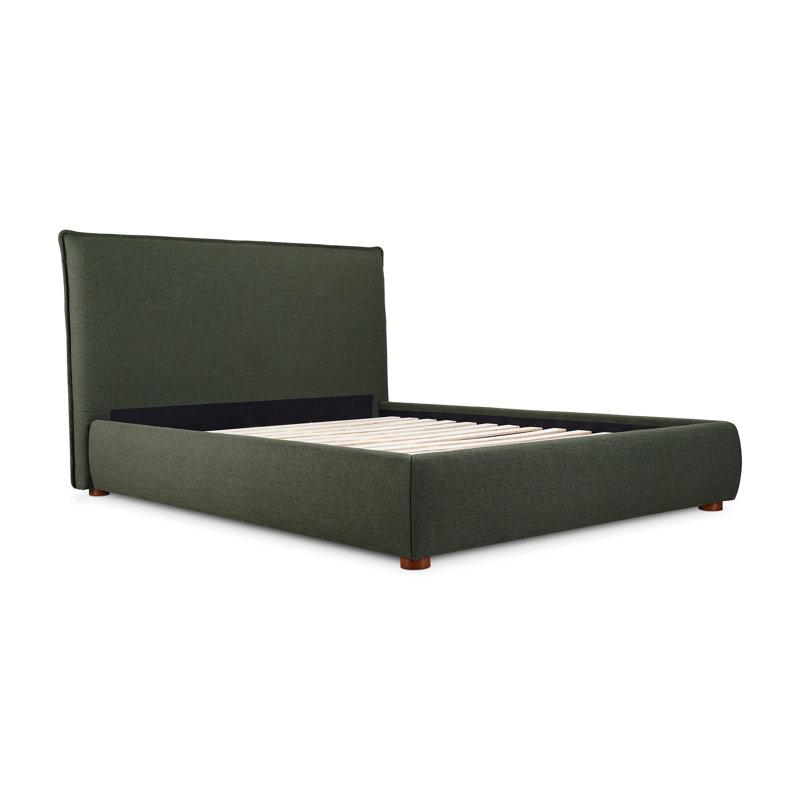 Timothy Upholstered Low Profile Platform Bed, King, 54, Dark Green Basketweave