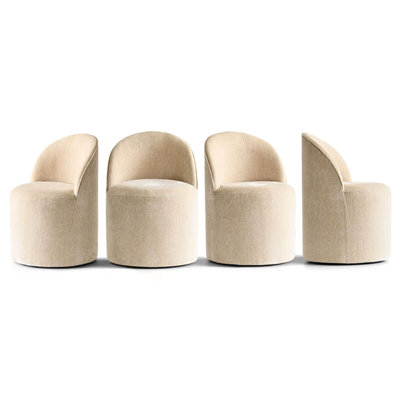 Linen Upholstered Swivel Dining Chair With Hidden Casters