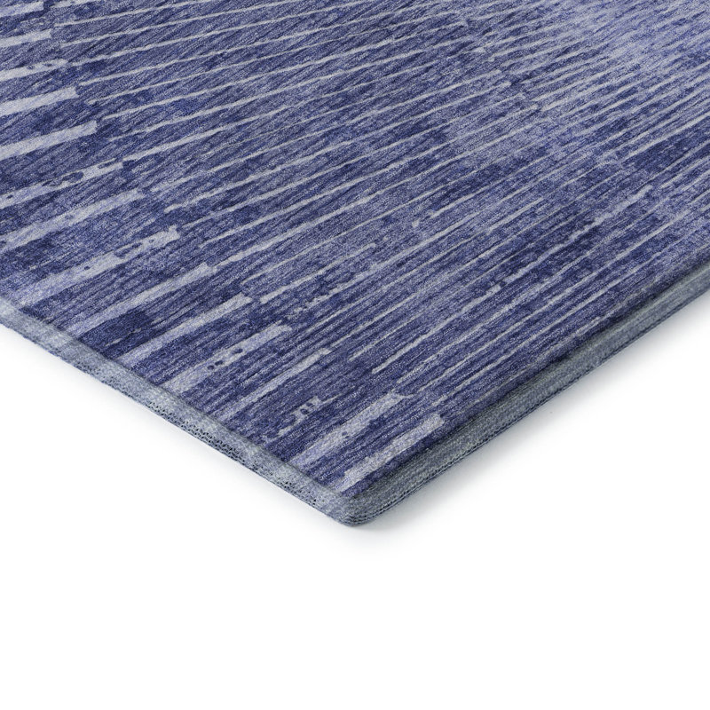 Navy Rectangular Starburst Washable Synthetic Rug 46" x 30"