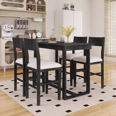 47.2" Farmhouse 5-Piece Dining Table Set With 4 Dining Chairs