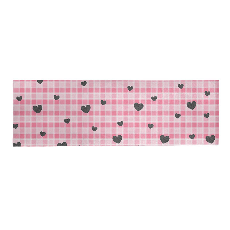 Tapis noir/rose fait main, Tapis de couloir 2 pi x 8 pi