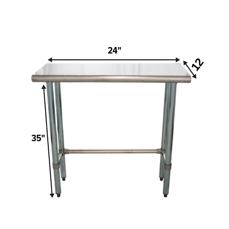 Stainless Steel Commercial Work Prep Table With Open Base, 24 in. W x 12 in. D, 35"H x 12"W x 24"D