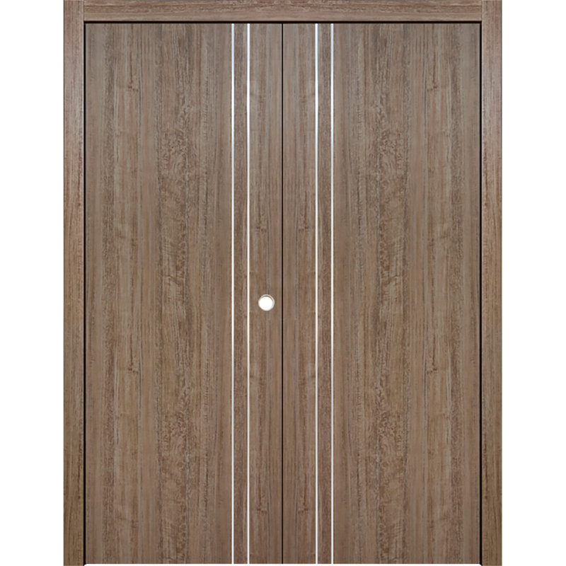 Double porte intérieure stratifiée HG-002V, Bois d'aloès foncé, S'ouvre à gauche vers l'intérieur, 72 po x 80 po