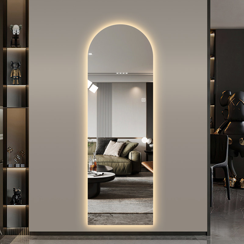 LED Full Length Wall Mirror With Symmetrical Arch Design, 3-Color Dimmable Lighting