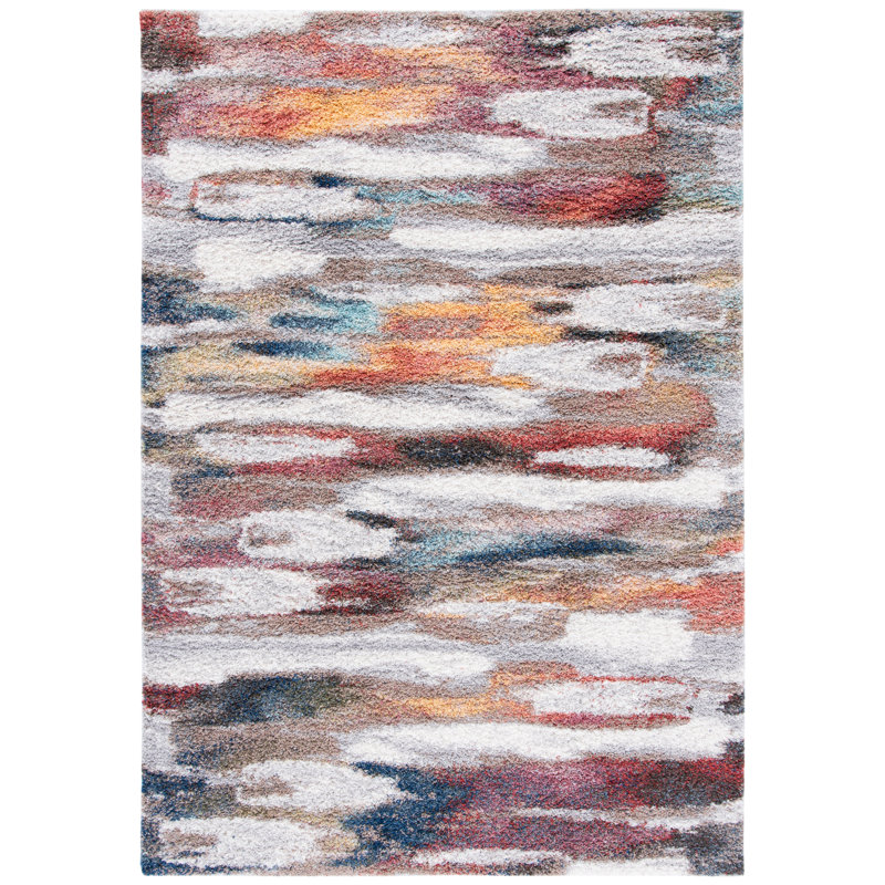 Tapis abstrait ivoire / rouille Araxi, Rectangle 8 pi x 10 pi