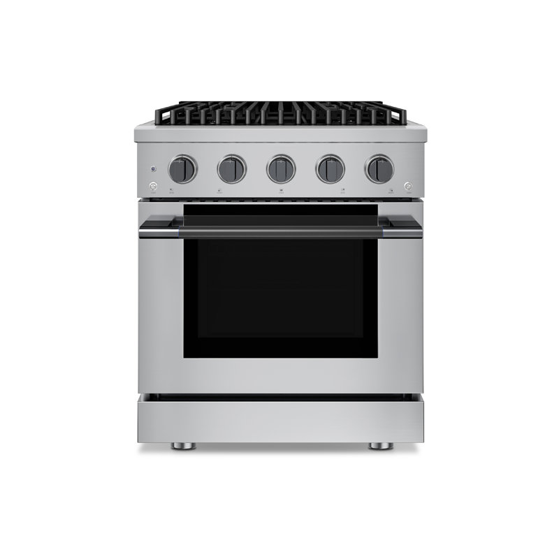 Hauslane 30" Dual Fuel Range In Black Stainless Steel | 4 Burners Up To 20,000 Btus | 4.2 Cu. Ft. Convection Oven With 5 Rack Positions | Convertible Ng/Lp | Cool-Touch Triple-Layer Door