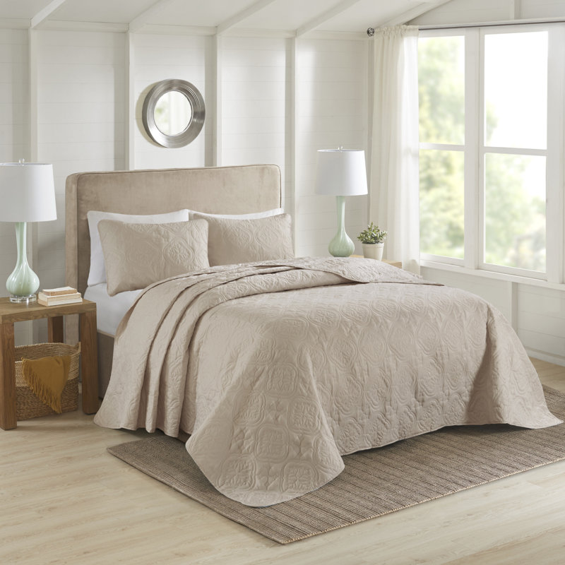 Oakley 3 Piece Reversible Bedspread Set, Khaki, King/Cal. King Bedspread + 2 King Shams