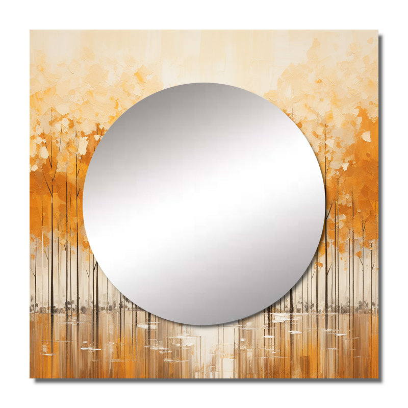 Aliveah - Minimalism Beige And Gold Forest III Forest Square Living Room Wall Mirror Art, 23" x 23"