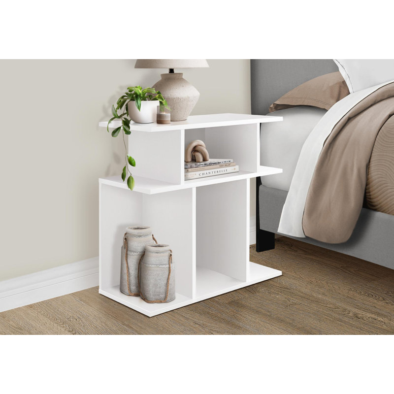 Table d'appoint, côté, bout, table de chevet, lampe, salon, chambre à coucher, stratifié, contemporain, moderne, Blanc