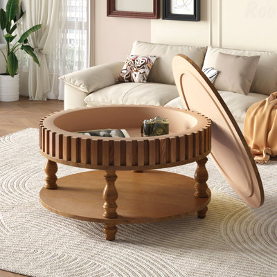 Table basse rustique de style campagnard avec rangement et couvercle rabattable