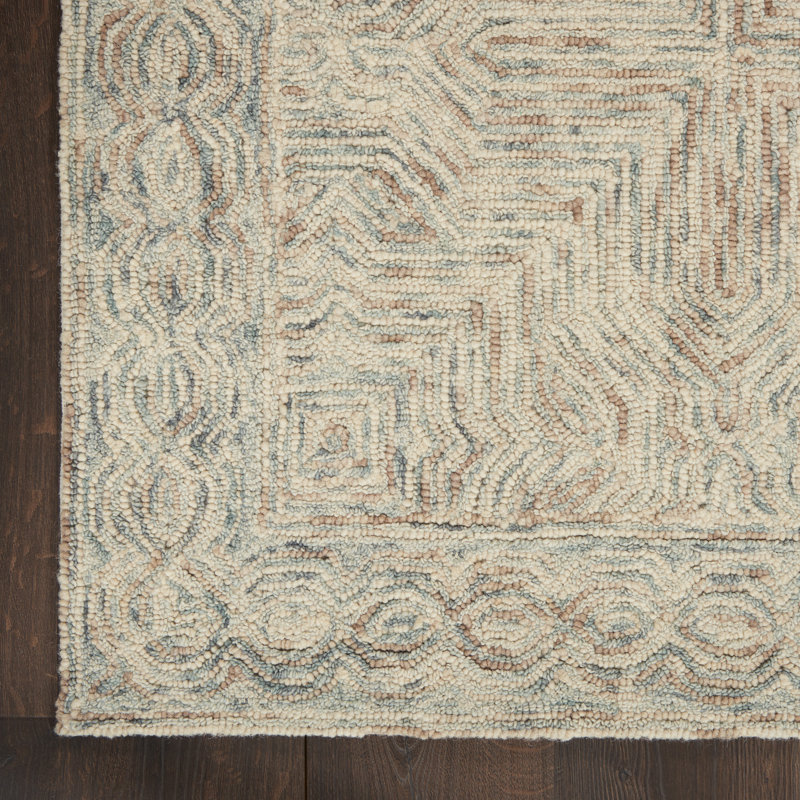 Tapis gris / beige en laine touffeté à la main Jonpatrick, Tapis de couloir 2 pi 3 po x 7 pi 6 po