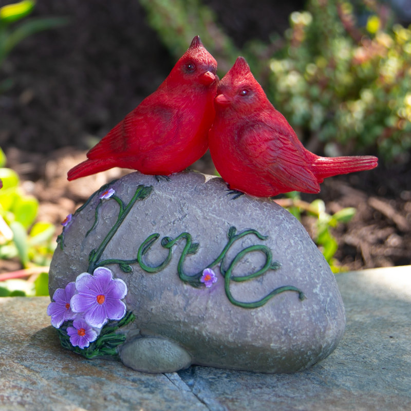 Statue solaire cardinal Love Rock avec fleurs Exhart, 8 po