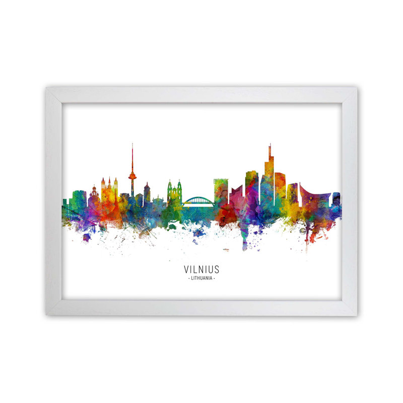 Vilnius Lithuania Skyline by Michael Tompsett - Print, 46cm H x 63cm W x 3cm D, White Framed