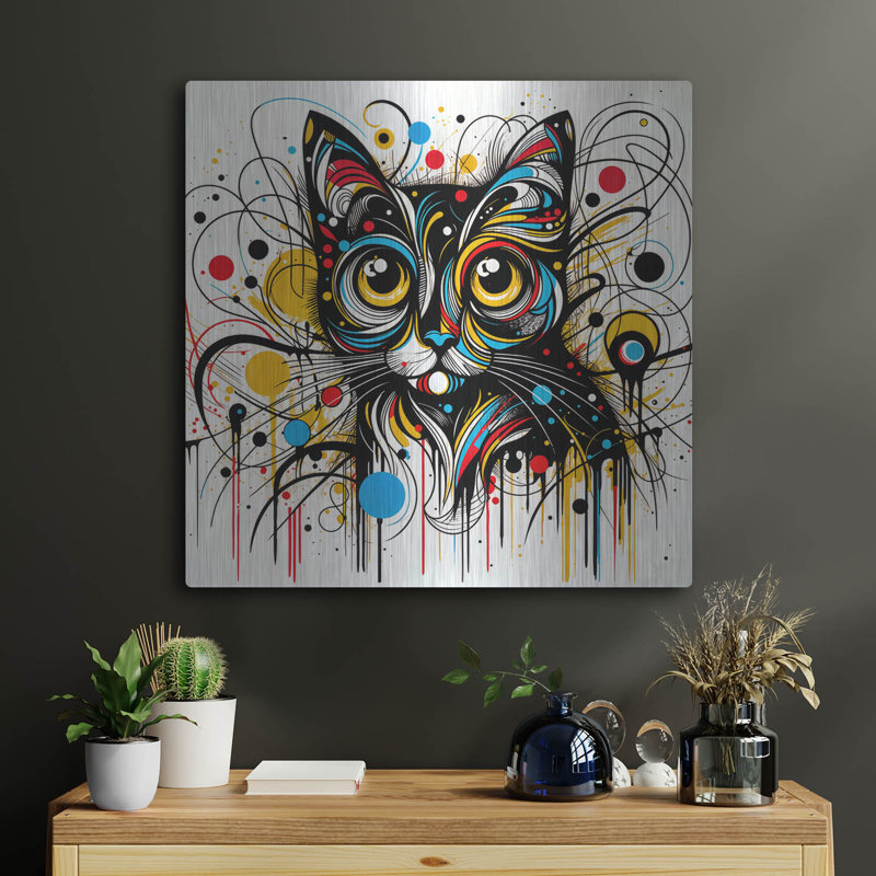 «Cat Abstract 3» par Rey Klimt, art mural en métal, H 24 po x l 24 po