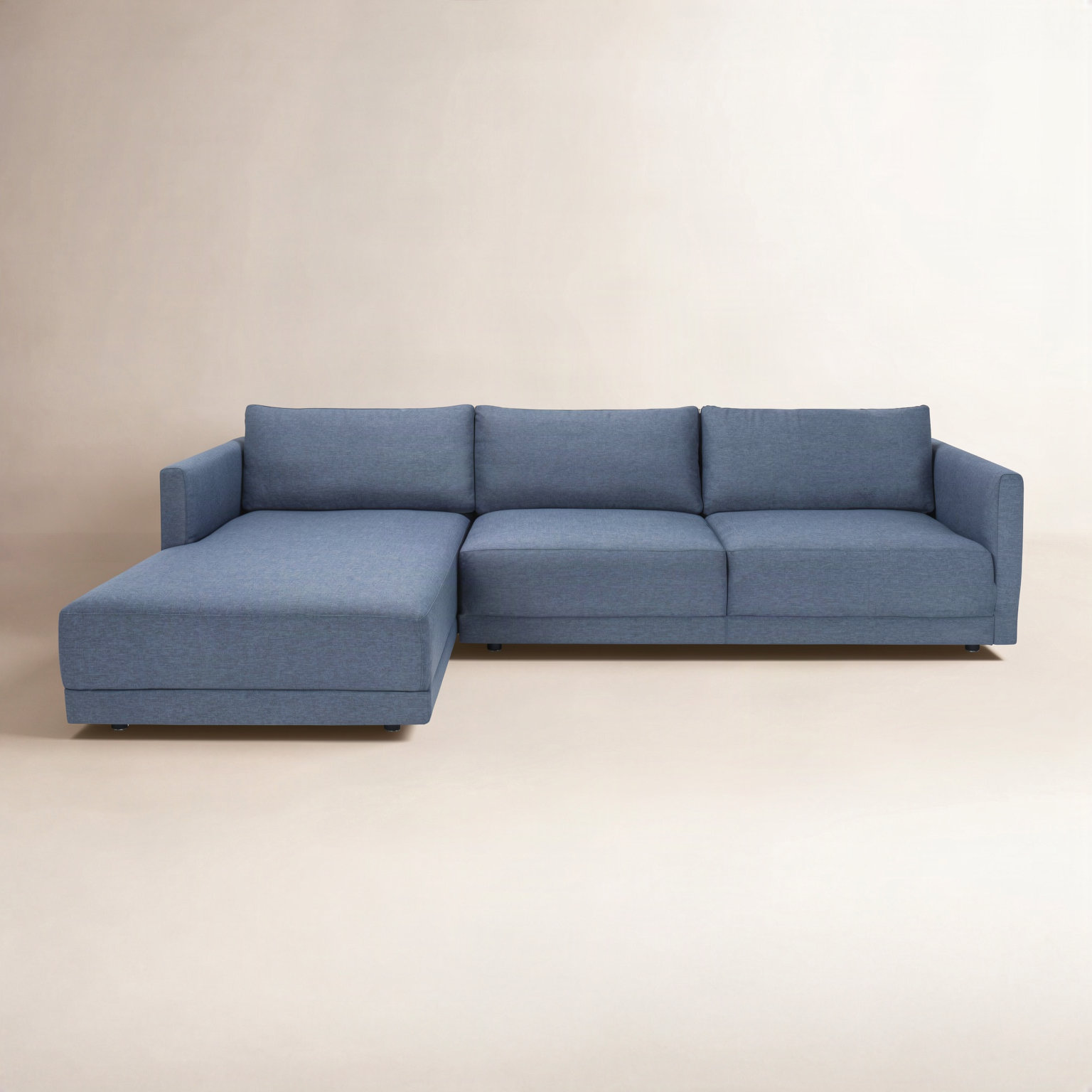 Kayden Upholstered Chaise L-Sectional, Dark Blue Linen Blend, Left Hand Facing