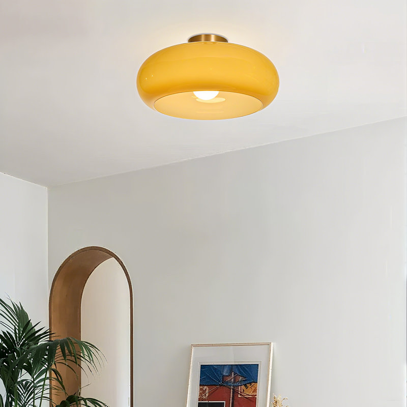 Plafonnier semi-encastré Mid-Century moderne beige, H 7,28 po x l 15,75 po x P 15,75 po