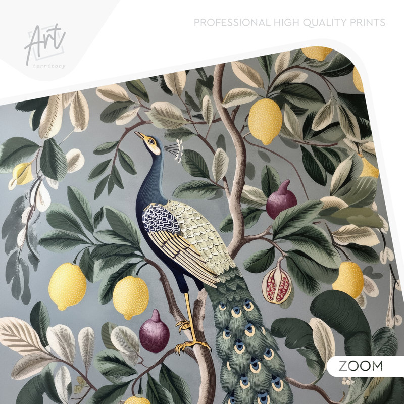 Adhésif décoratif peler et coller Peacock in Lemon & Fig Tree - Papier peint arqué amovible, H 71 po x l 40 po
