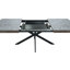 Table de salle à manger rectangulaire extensible de 55,11 po à 70,86 po, plateau en pierre gris foncé et plaque en relief noir, table de salle à manger en fer fin noir avec base en fer et boîte de rangement.