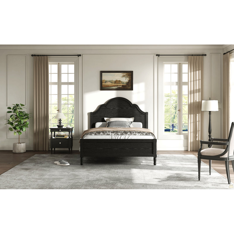 Full Size Wood Platform Bed with Headboard and Footboard, Black