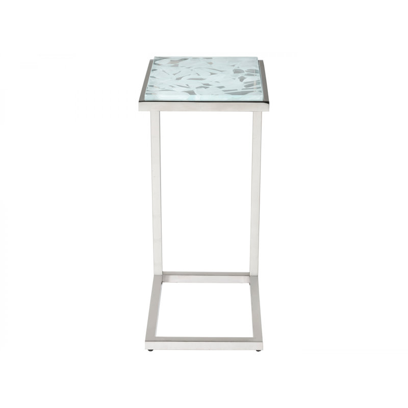 Mid-Century Modern Blue Glass and Silver Metal Rectangular Table