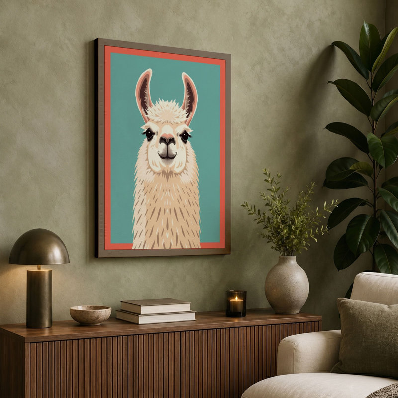 Serene Llama Modern - Wrapped Canvas, 24x16 - 61.0 x 40.6 cm, Ochre Border