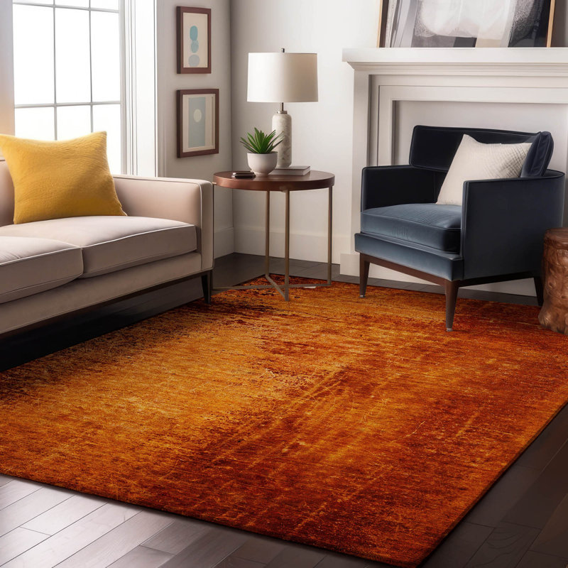 Paprika Cerrito AMF554 Machine Washable Premium Rug, Rectangle 5 pi x 7 pi 6 po
