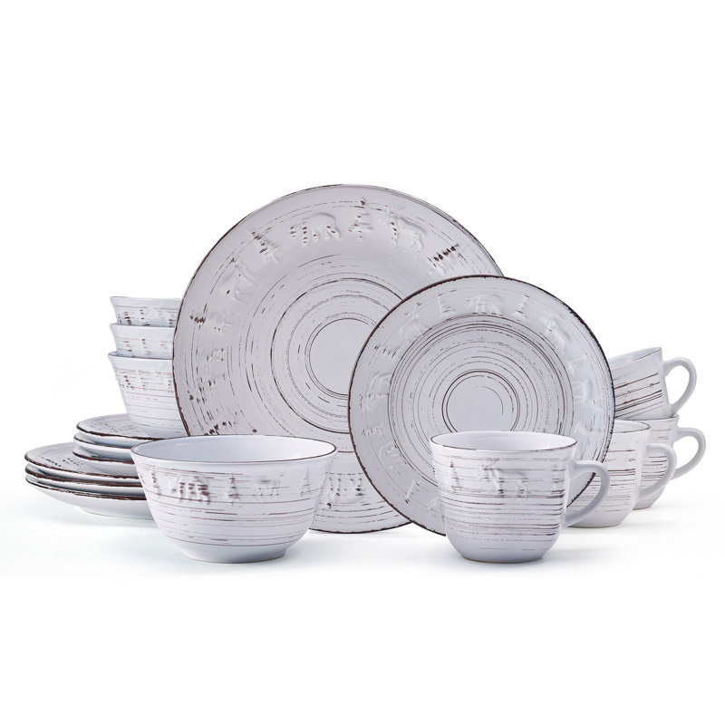 Pfaltzgraff Trellis Lodge 16-Piece Stoneware Dinnerware Set, Service for 4, White