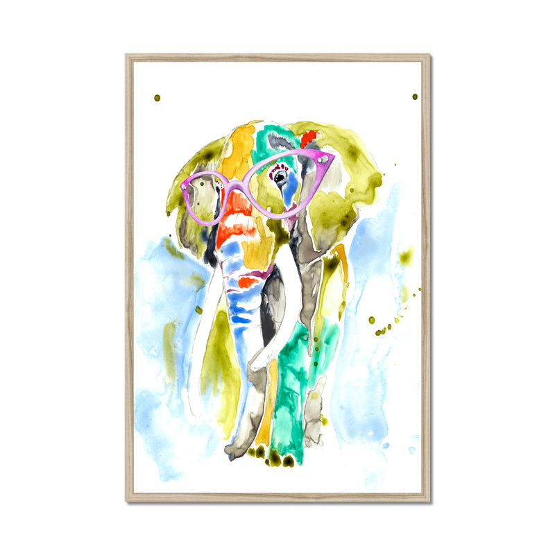 Smarty-Pants Elephant by Jennifer Goldberger - Painting, 80cm H x 55cm W, Natural Wood Framed Paper Print