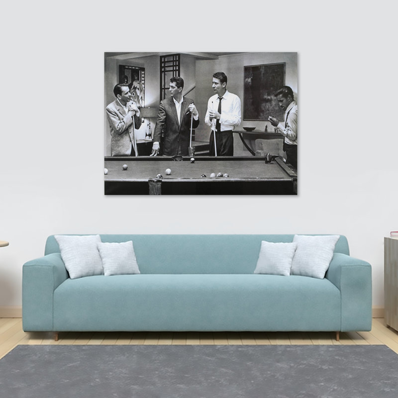 The Rat Pack Playing Pool - Wrapped Canvas Print, 84cm H x 120cm W x 3.8cm D