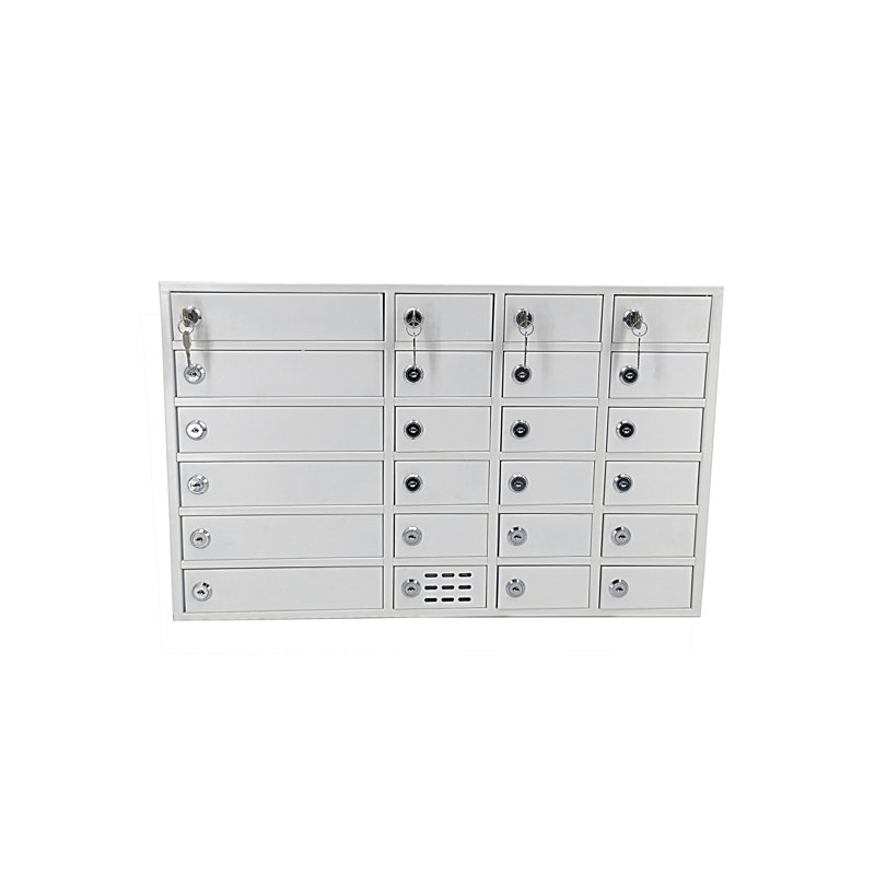24 emplacements x H 15 po x P 8 po avec 24 emplacements pour téléphone portable