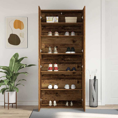 Shoe Cabinet With Door 80 X 35.5 X 180 Cm Engineered Wood