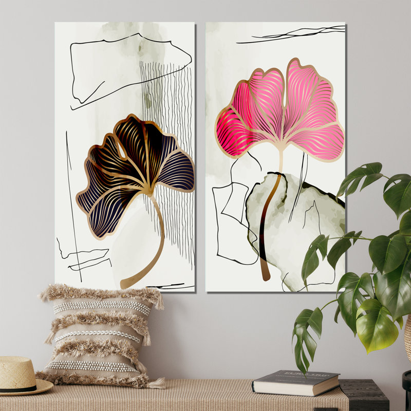 «Trendy Abstracts with Colorful Shapes X», ensemble de 2 peintures, H 20 po x l 24 po x P 1 po, Toile tendue