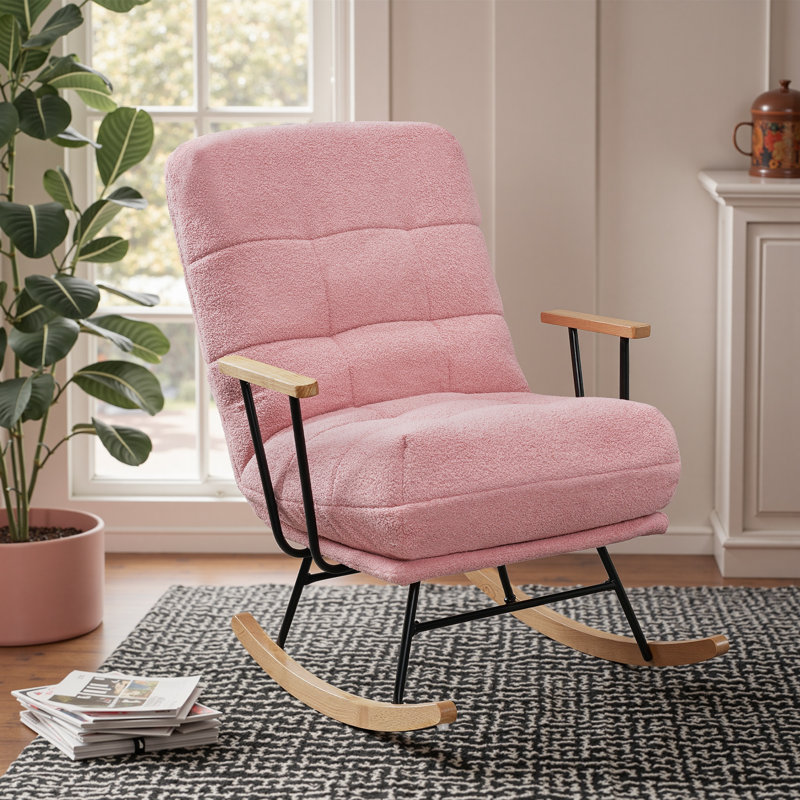 Fauteuil inclinable, oscillant et oscillant en tissu, Mélange de coton rose