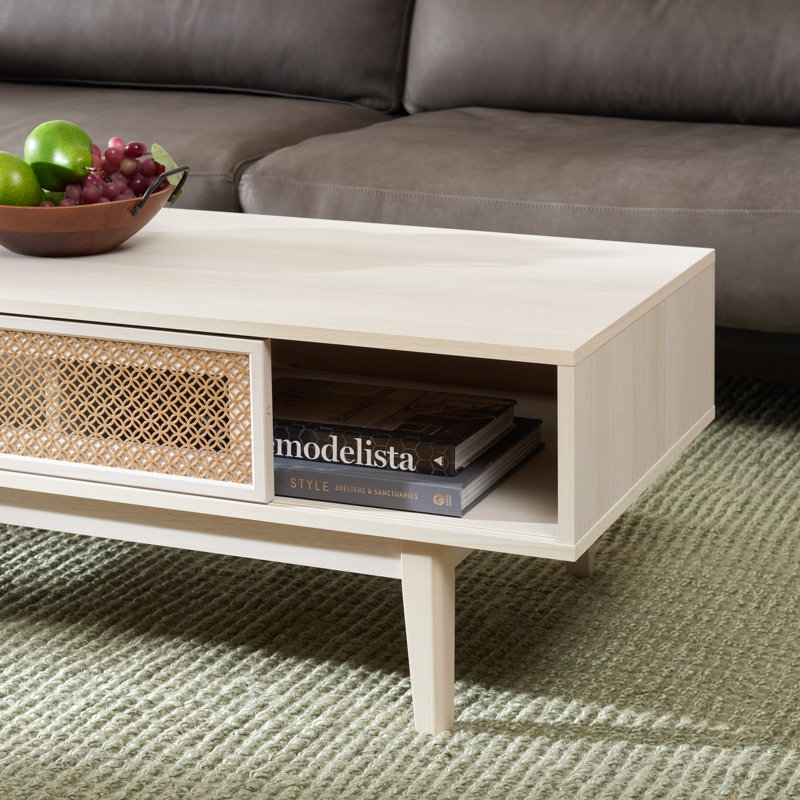 Table basse à 4 pieds avec rangement Wyatts, Blanc décoloré