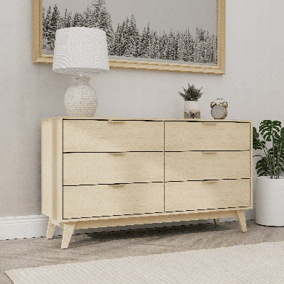 Milan 6-drawer Dresser With Wide 57" Design And Mid-century Modern Style