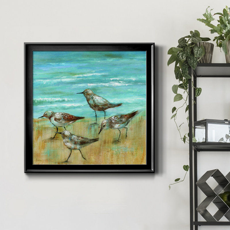 Sandpipers III - Cadre photo, reproduction d'art sur toile, H 26,5 po x l 26,5 po x P 1,5 po, Cadre noir